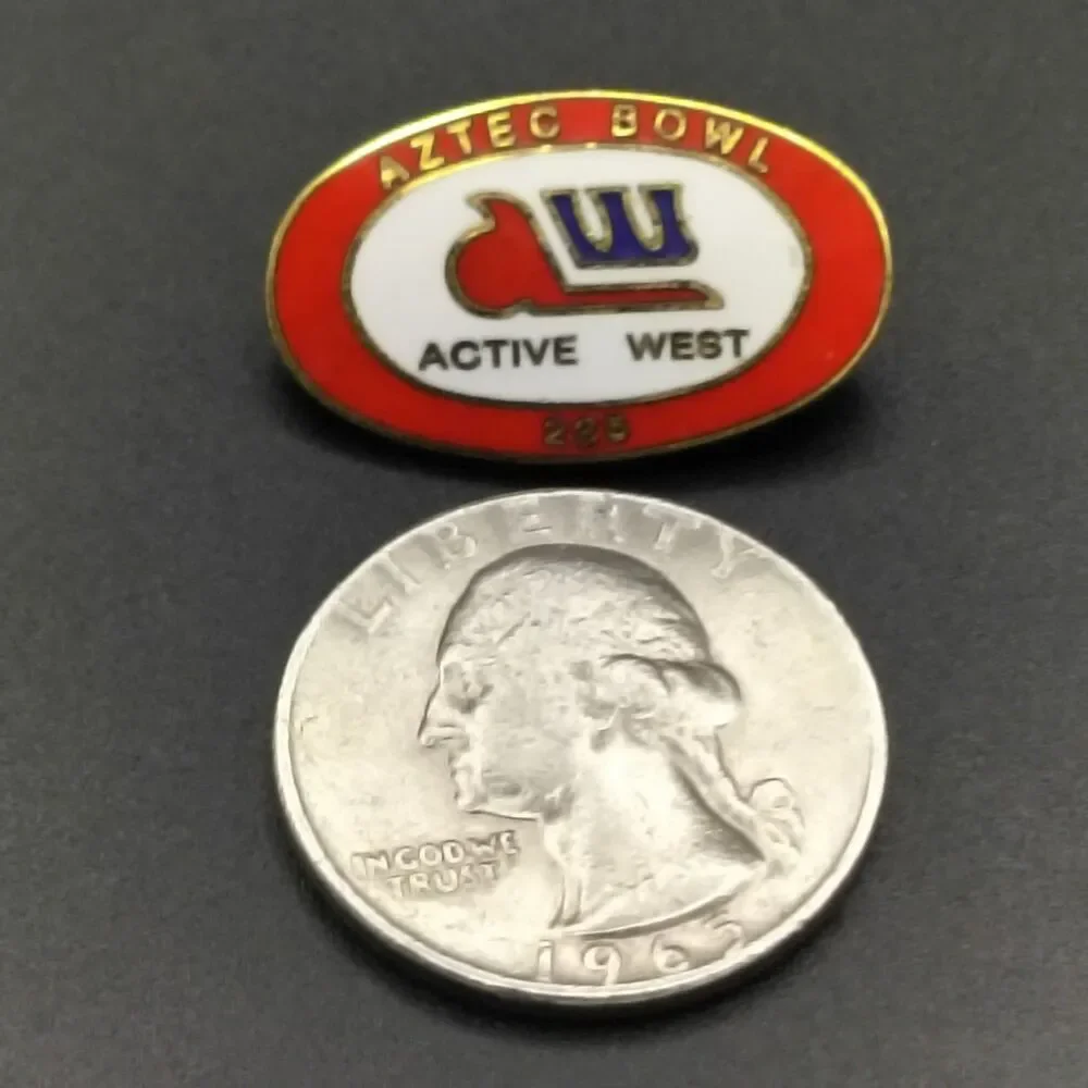 Aztec Bowl Active West Lapel Pin Brooch 37mm Vintage Enamel Gold Tone